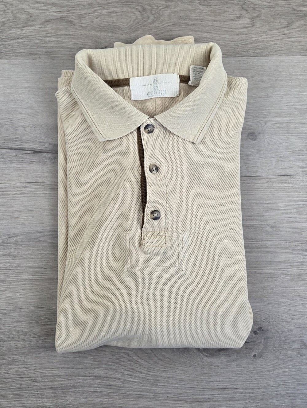 Vtg Austin Reed Pique Knit Polo Shirt Mens XL Tan Long Sleeve Heavyweight Cotton